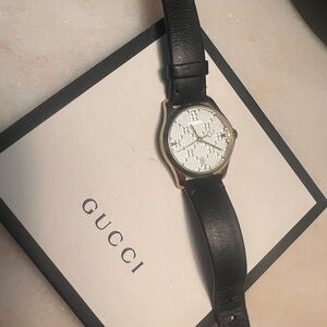 Gucci Black Leather Strap Watch